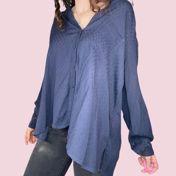 Free People Long Sleeve Button Down Crochet Blouse 100% Soft Rayon - Picture 12 of 12